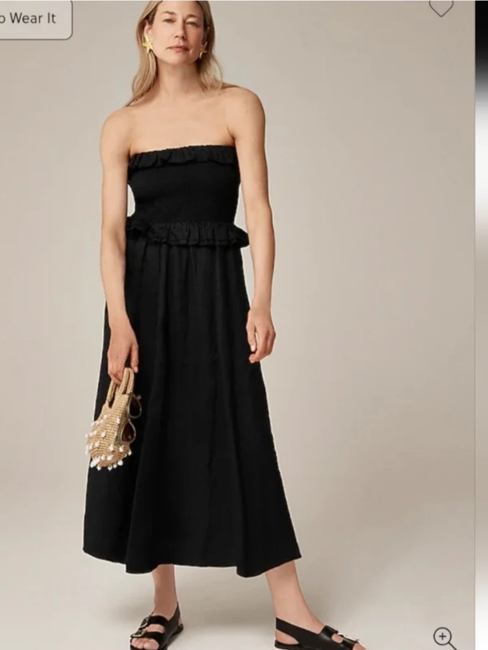 J. Crew Strapless Black Ruffle Waist Midi Dress. Size XXS . Style CK835